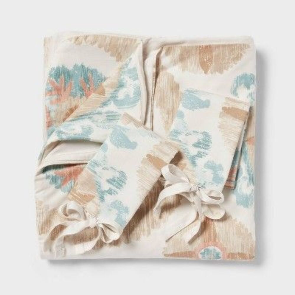 Open Box - Threshold - Full/Queen Boho Suzani Print Duvet Cove Ivory/Light Teal - Picture 2 of 4